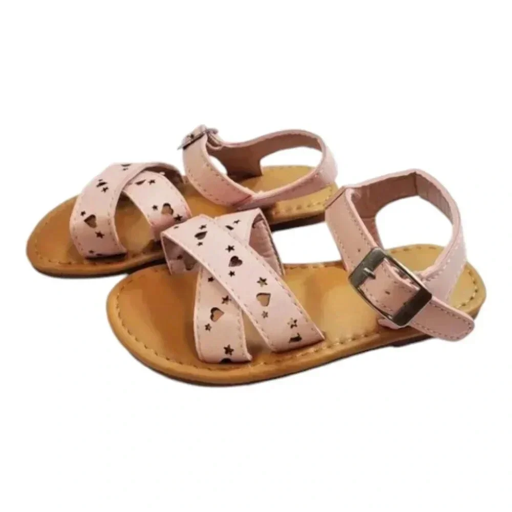 Pink Heart Cutout Sandals. Toddler Girl Summer Shoes.